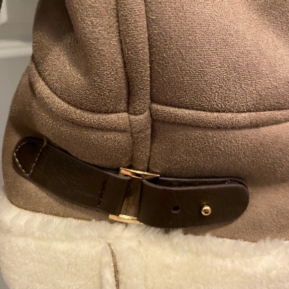 Taupe Suede Bomber Jacket with Faux Fur Trim - Picture 5 of 6